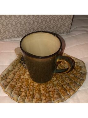 HomeTrends Rave Stripe Teal Rust Cream Brown Mug